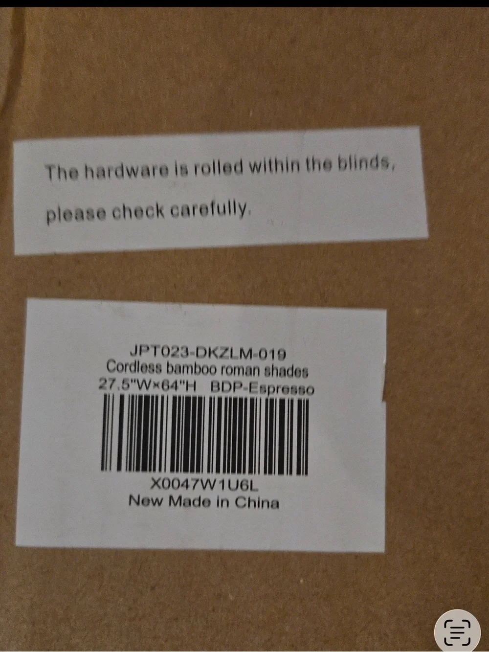 Cordless Bamboo Roman Shades 27.5”x64”